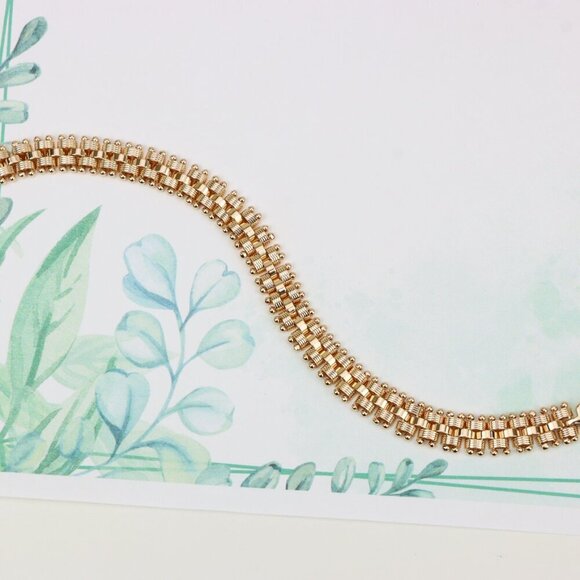 "Elegant Rose Gold Wide Link Bracelet with Beaded Edge Design, XPBL0859 - Picture 1 of 12